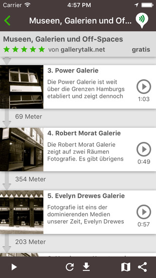 Stationsansicht eines Audioguides in der iPhone-App