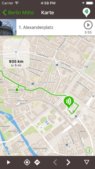 Kartenansicht eines Audioguides in der iPhone-App